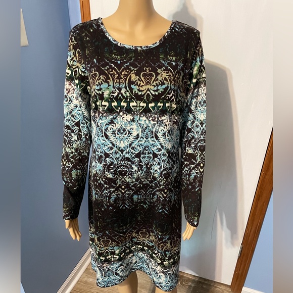 Women’s Brown & Turquoise/Blue Knit Dress, Size Medium - Picture 2 of 13